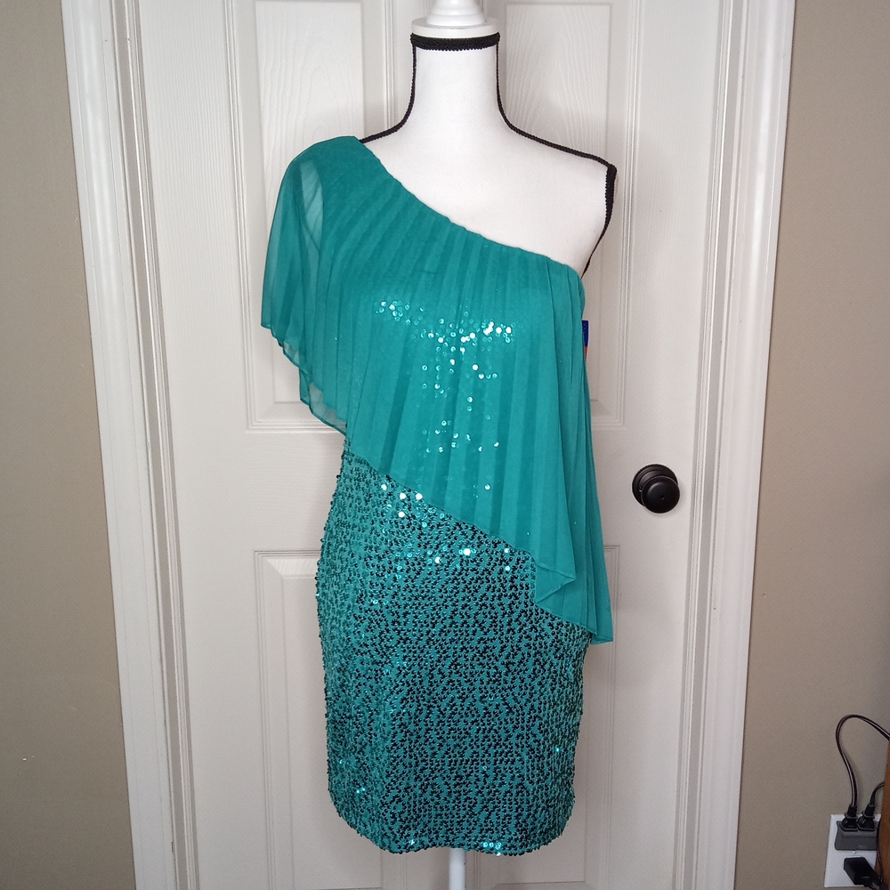 NEW Vintage Morgan & Co Teal One Shoulder Sequin Prom Homecoming Evening…